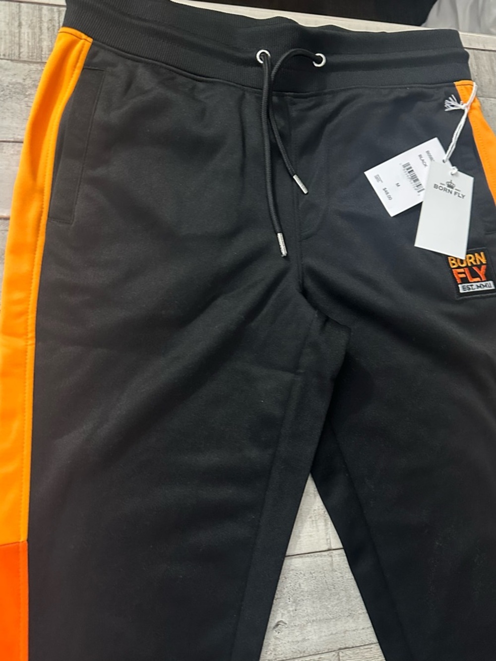 Born Fly Men’s Black & Orange Athletic Track Pants medium